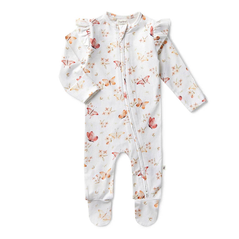 Butterfly Organic Snuggle Sleepsuit Zip Footie with Frill: 3-6 Months (00)