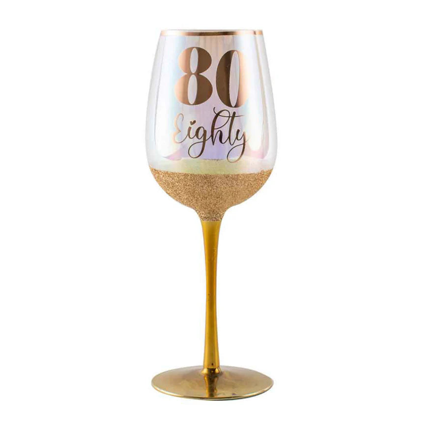 80th Glitter Wine Glass Rose Gold