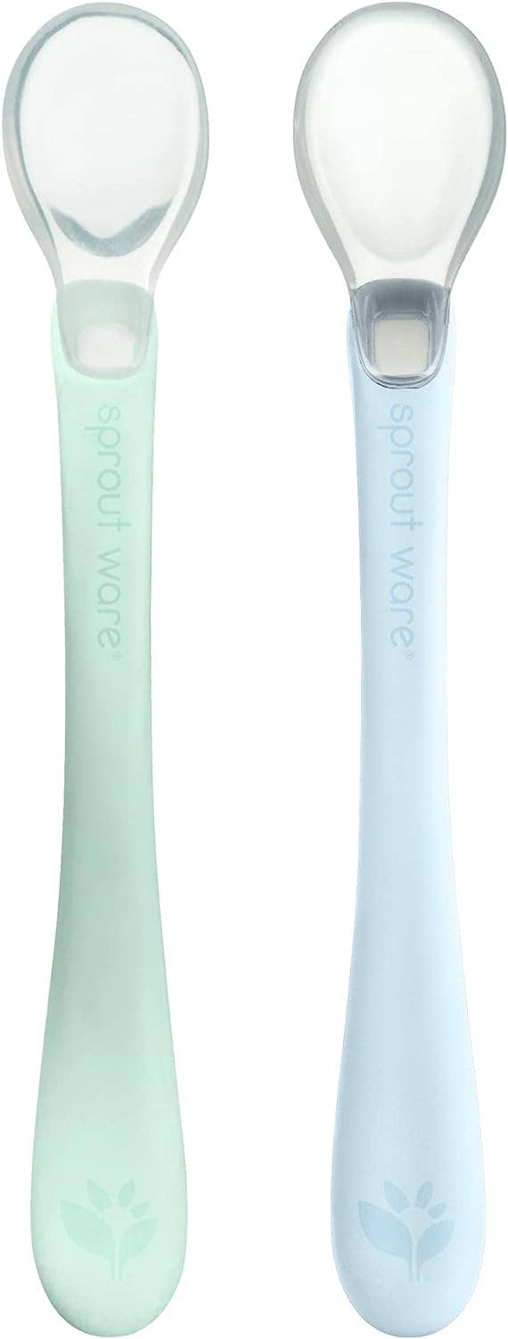 Silicone and Sprout Ware® First Food Spoons (2 pack): Light Sage/ Light Grapefruit