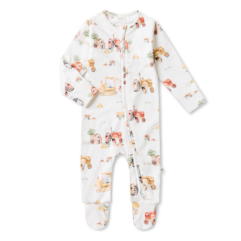 Diggers & Tractors Organic Snuggle Sleepsuit Zip Footie: 3-6 Months (00)