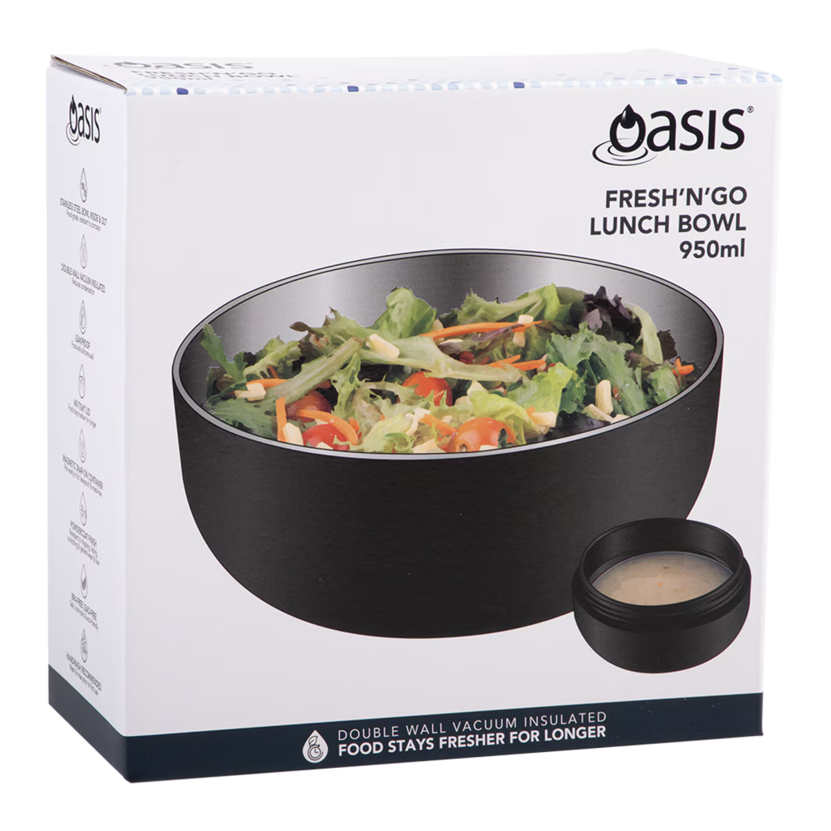Oasis SS Double Wall Insulated Fresh N Go Lunch Bowl 950ml Black