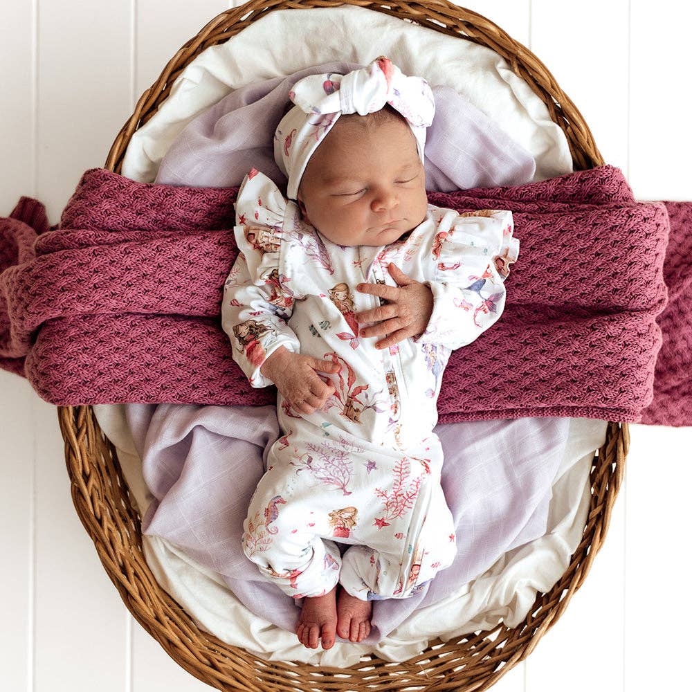 Mermaid Organic Snugglesuit Convertible Romper with Frill: 0-3 Months (000)