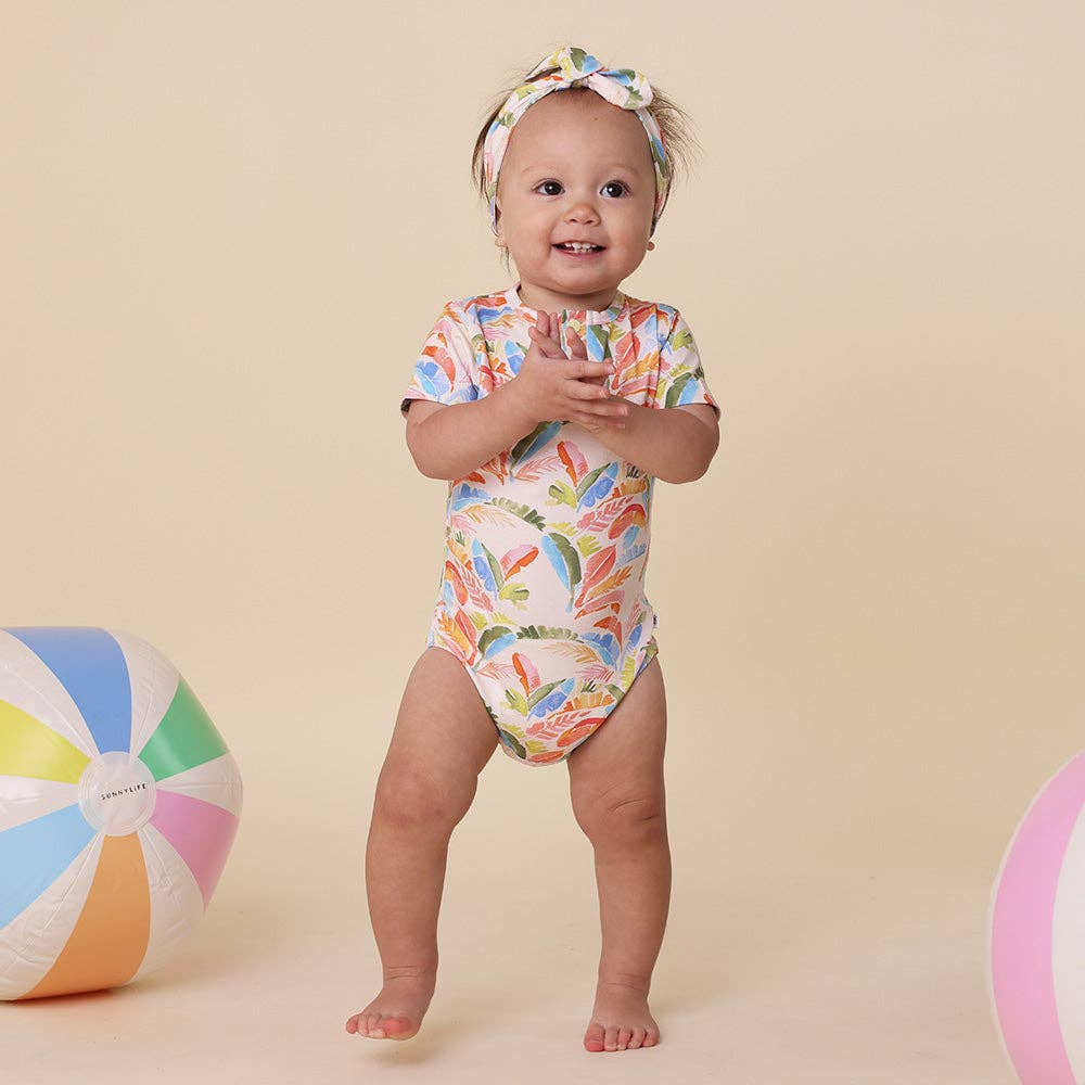 Summer Palm Short Sleeve Organic Bodysuit: 0-3 Months (000)