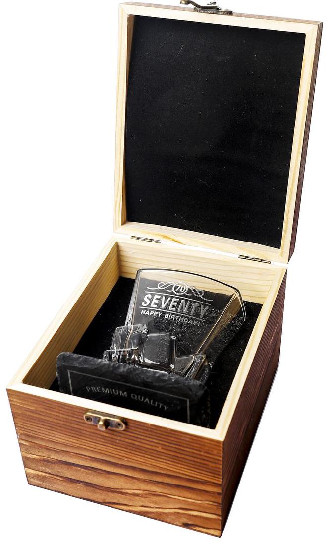 Gibson 70th Birthday Glass and Coaster Set In Wooden  Box
