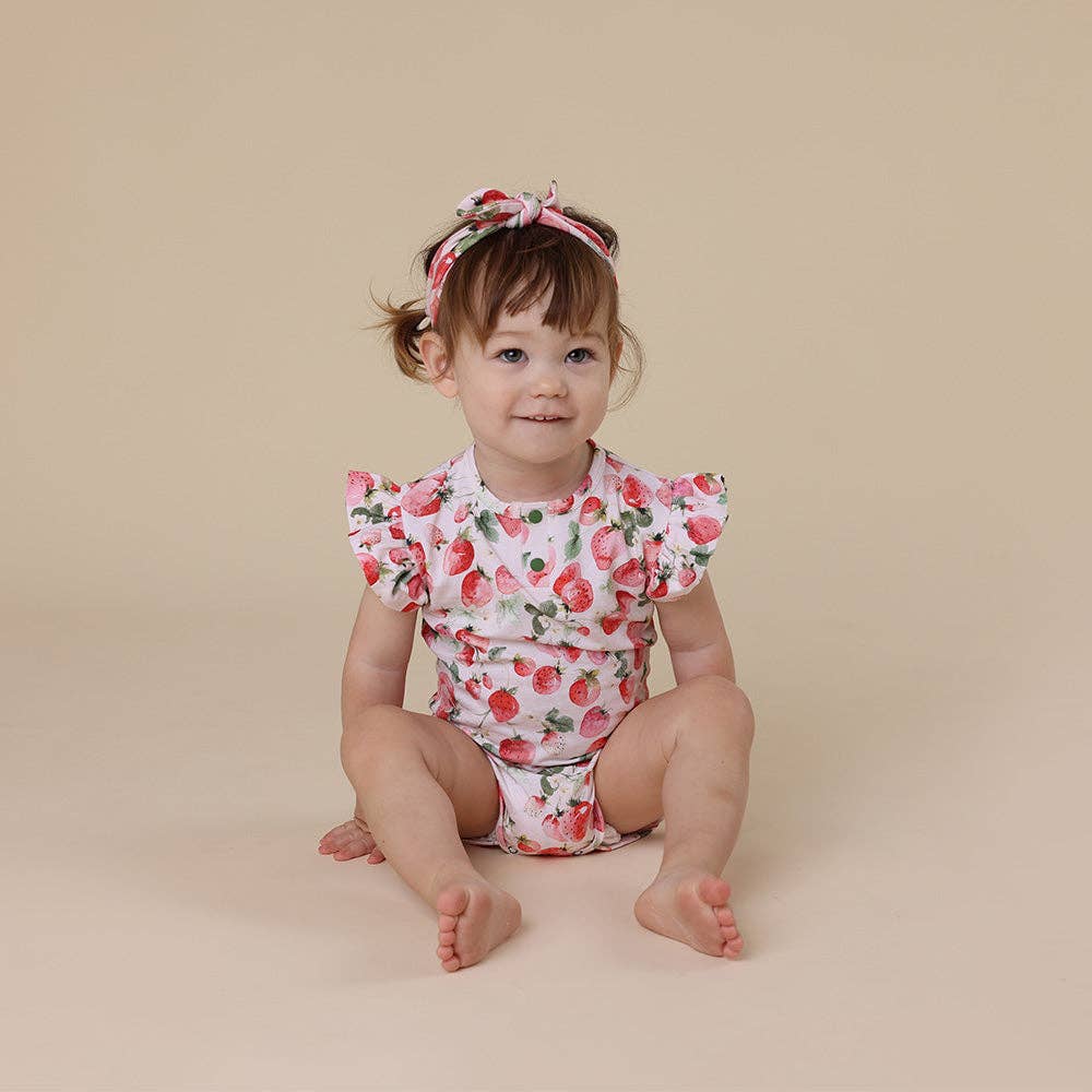 Strawberry Short Sleeve Organic Bodysuit with Frill: Newborn (0000)