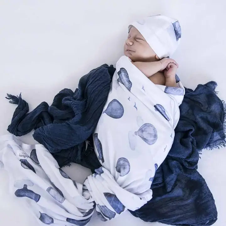 Snuggle Hunny Cloud Casher Baby Jersey Wrap and Beanie Set