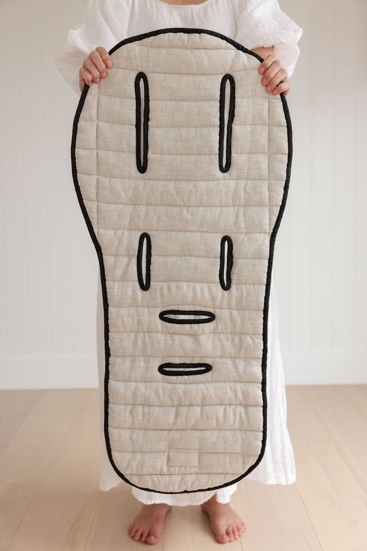 Charcoal & Oat - Pram Liner- Stripe quilt: Multi-Colored
