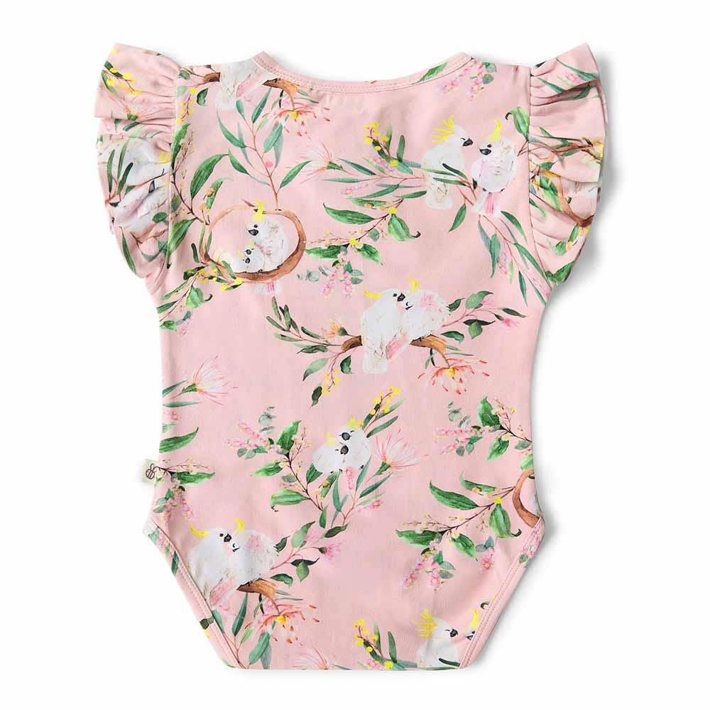 Cockatoo Short Sleeve Organic Bodysuit with Frill: 0-3 Months (000)