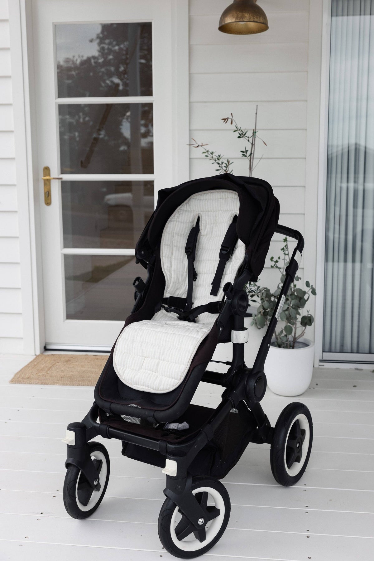 Oatmeal &amp; Stripe - Pram Liner- Stripe quilt: Beige