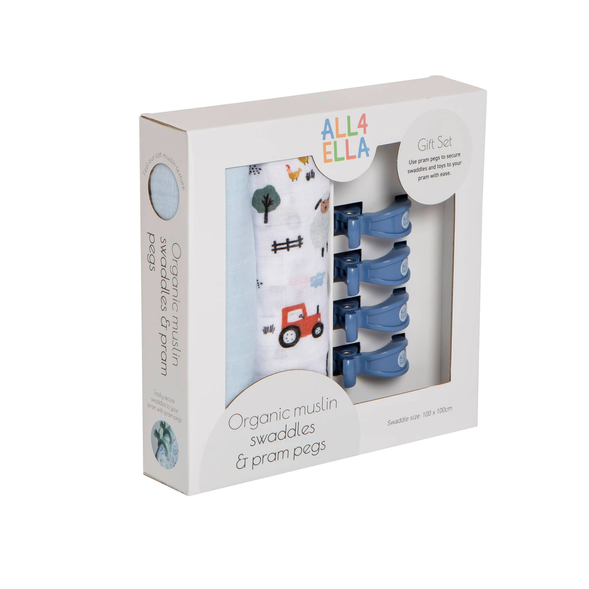 Organic Swaddles &amp; 4 pegs Gift Set - Barnyard