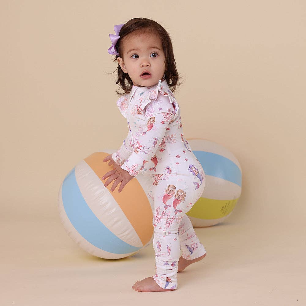 Mermaid Organic Snugglesuit Convertible Romper with Frill: 3-6 Months (00)