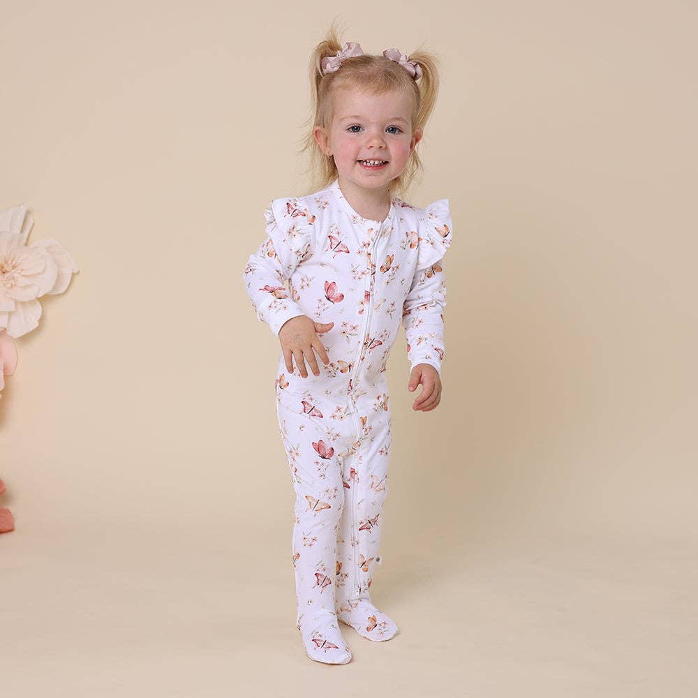 Butterfly Organic Snuggle Sleepsuit Zip Footie with Frill: 3-6 Months (00)