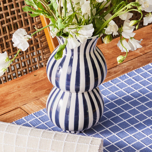 Arthur Striped Vase 15x15x28cm Navy