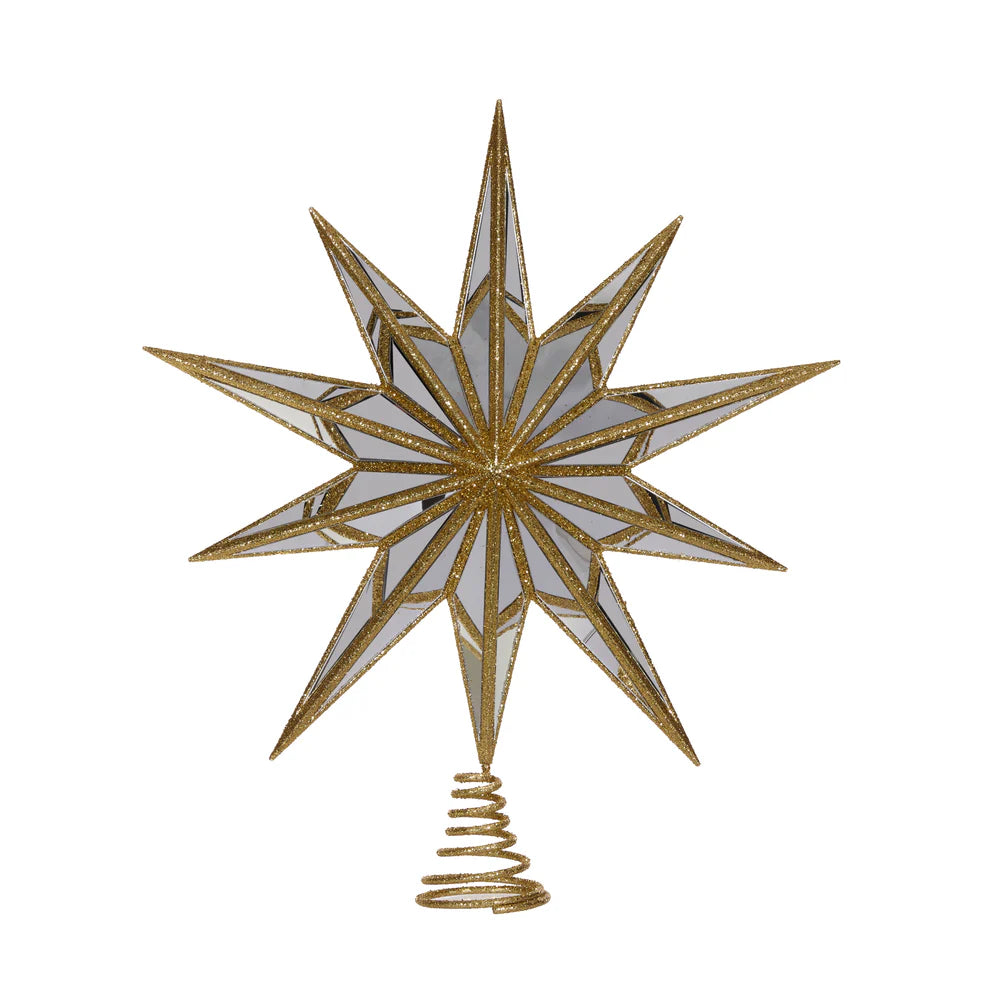 XL 10 point Mirrored Tree Topper Star Gold