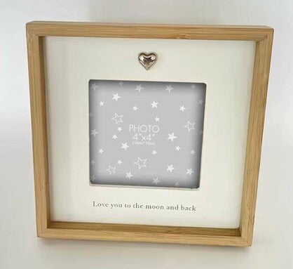 Love You And The Moon To Back Photo Frame Silver Heart