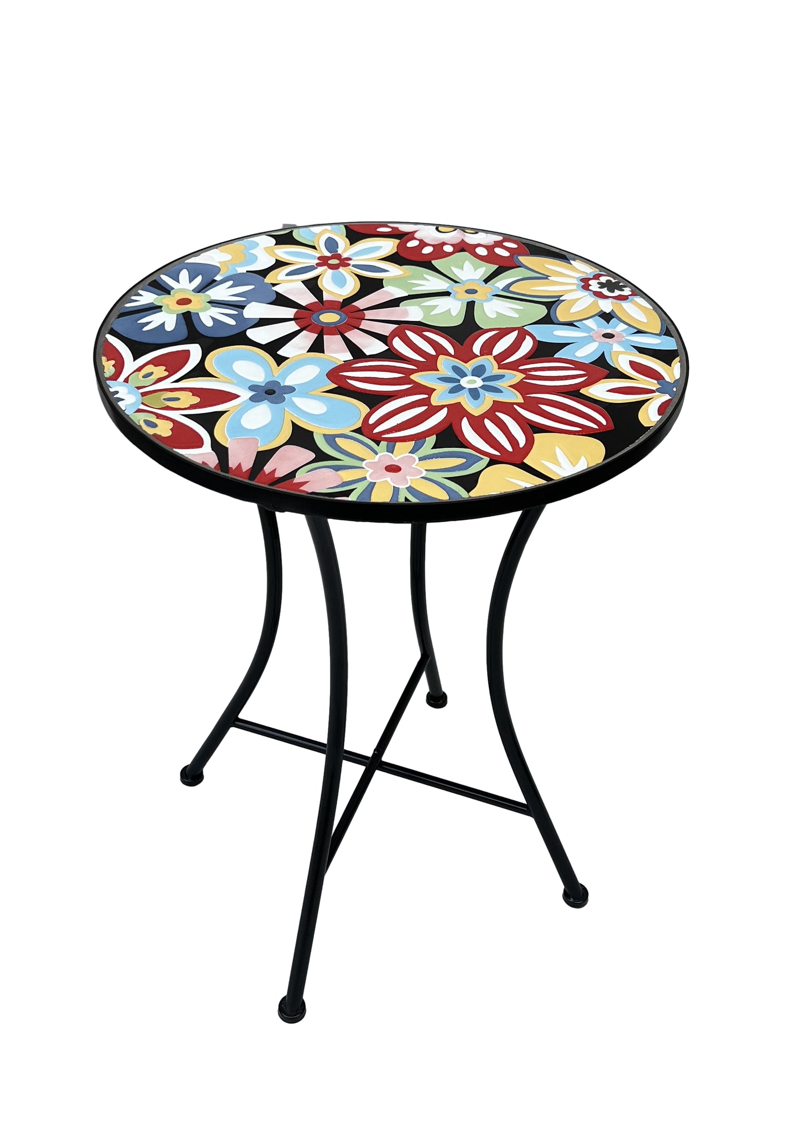 Mosaic Table Colour ful Flowers And Chairs