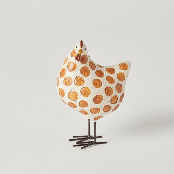 Peggy Chicken Sculpture Cream Brown Small