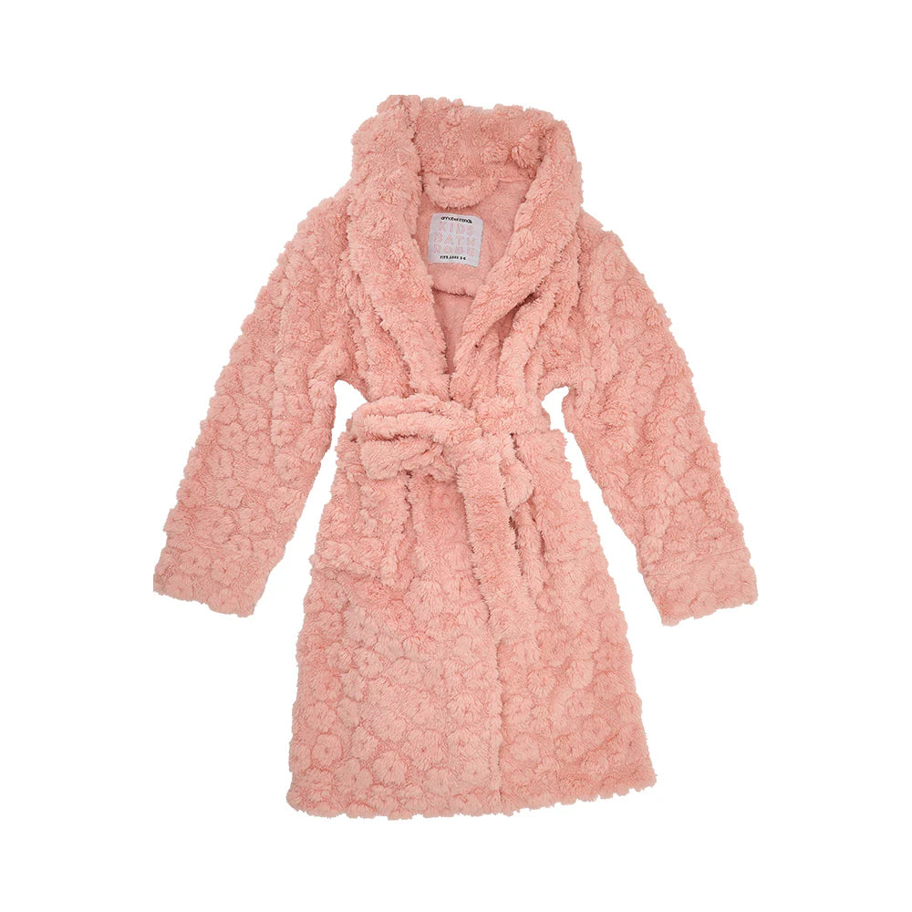 Bath Robe Cosy Luxe Embossed Flower Pink Kids Small