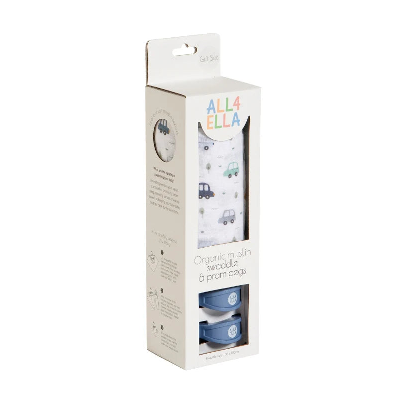 Muslin And 2 Pram Peg Gift Set Beep Beep