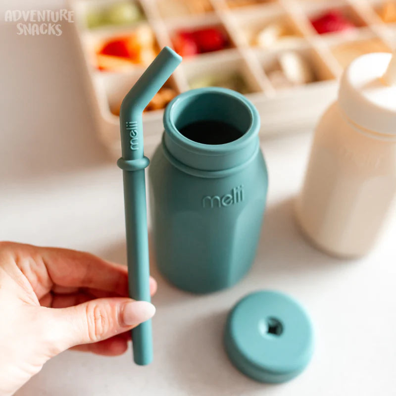 Melii Luxe Silicone Straw Bottle Blue
