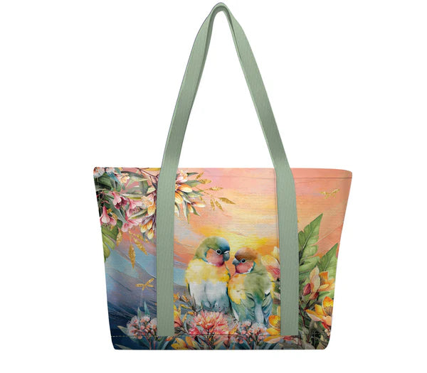 Lisa Pollock Lunch Tote Cooler Bag Aluminum Insulation 11 Sunset Love Birds