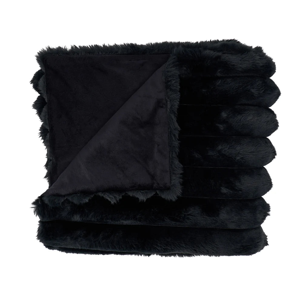Annabel Trends Throw Rug Ribbed Fur Black