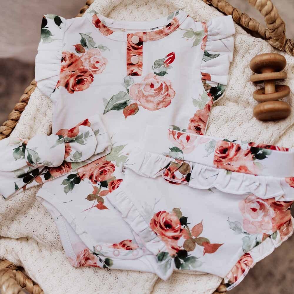 Rosebud Short Sleeve Organic Bodysuit: 0-3 Months (000)