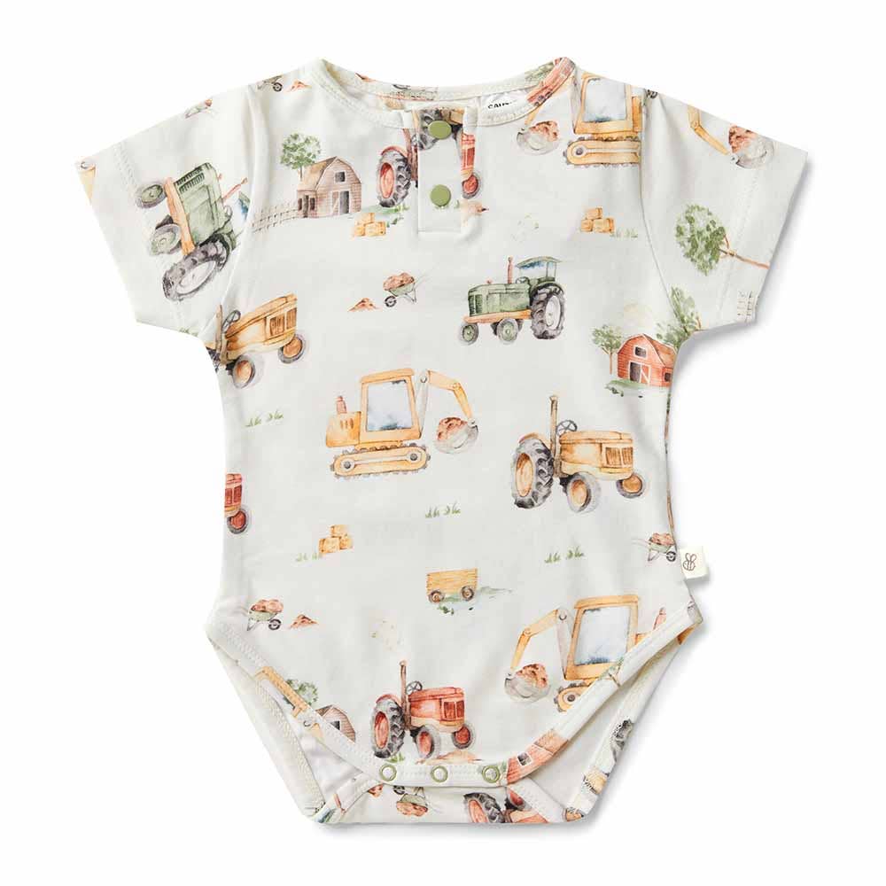 Diggers & Tractors Short Sleeve Organic Bodysuit: Newborn (0000)