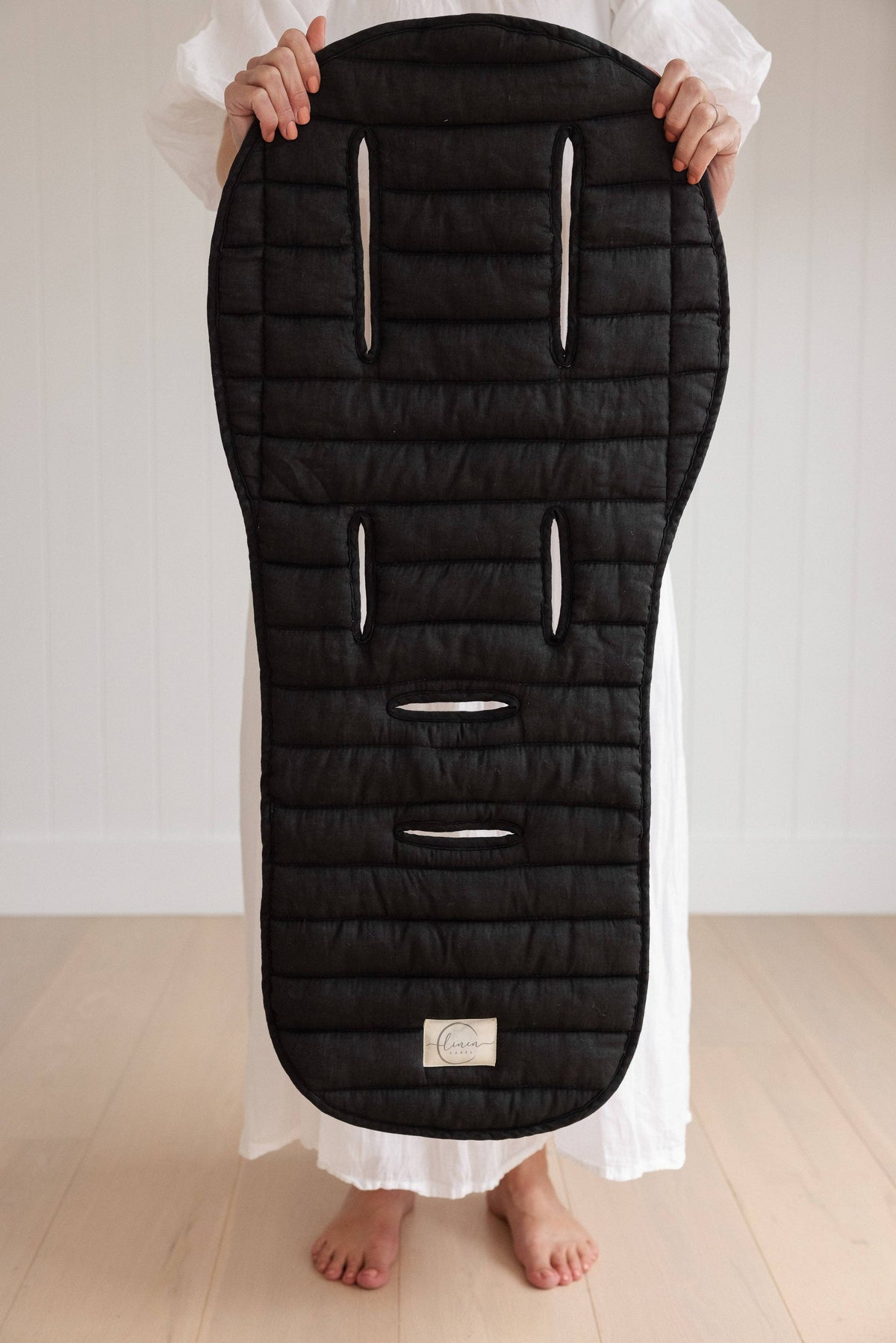 Charcoal & Oat - Pram Liner- Stripe quilt: Multi-Colored