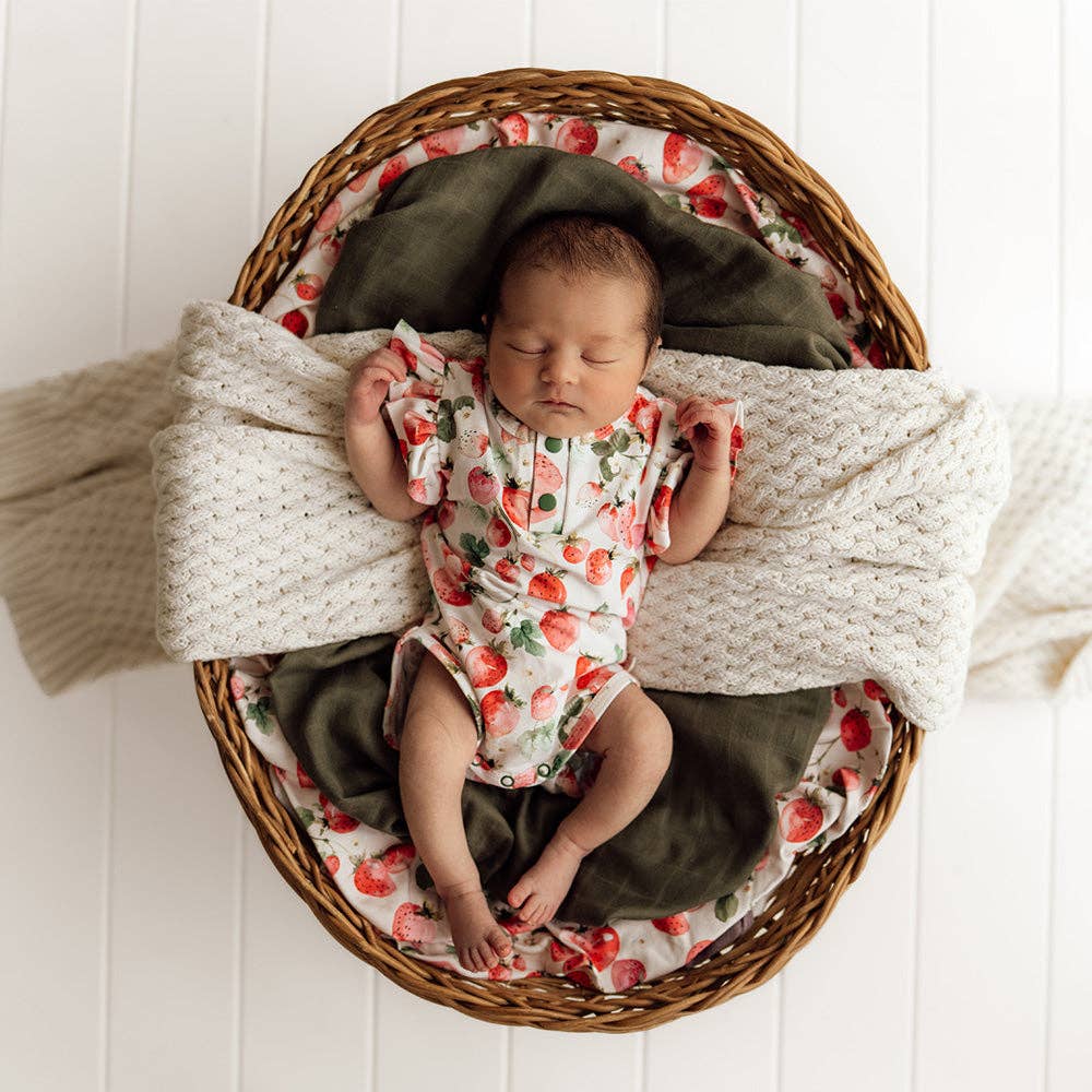 Strawberry Short Sleeve Organic Bodysuit with Frill: Newborn (0000)