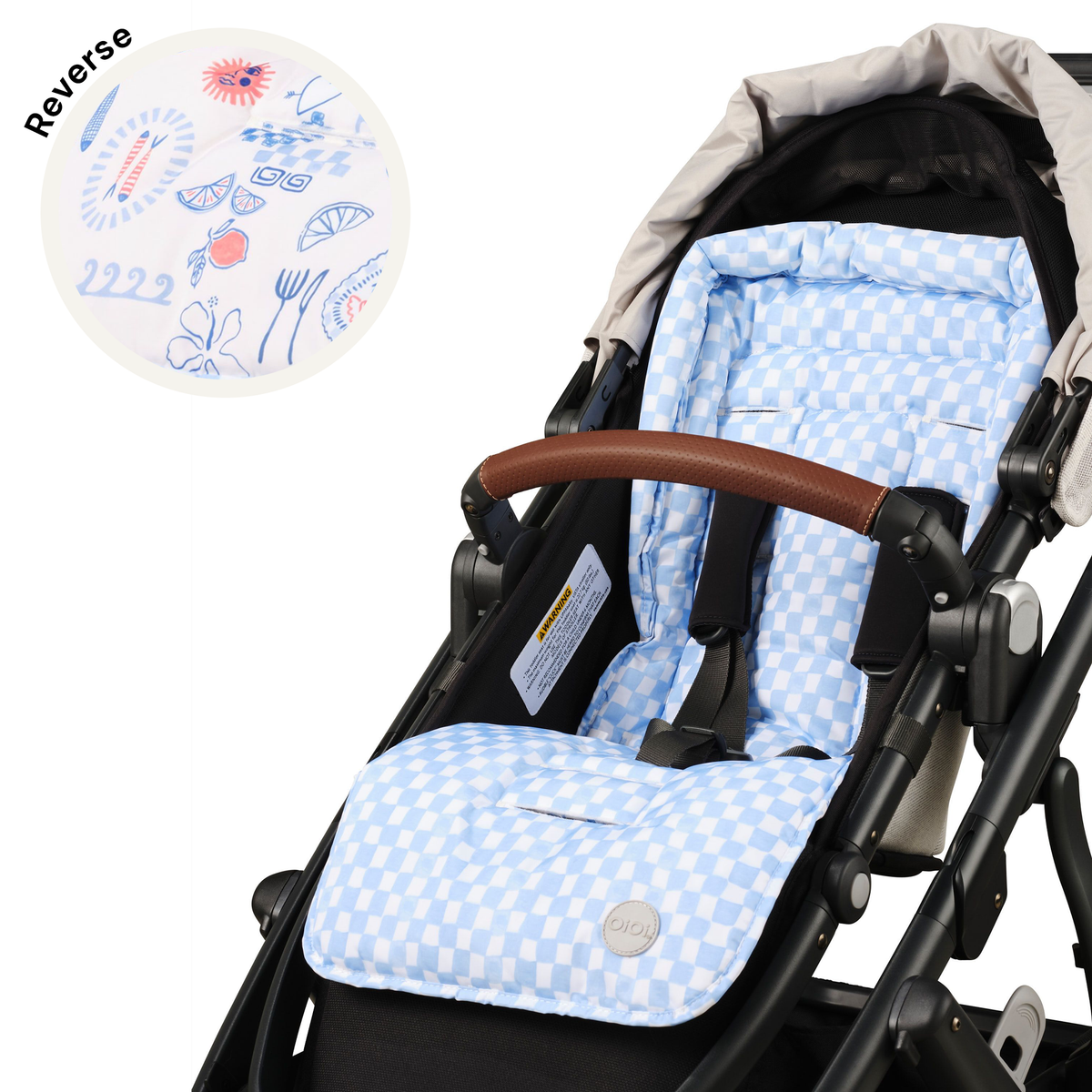 Reversible Pram Liner - Mediterranean/Blue Check