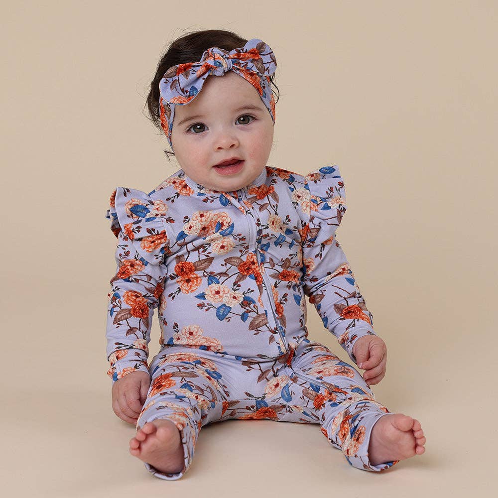 Vintage Blossom Organic Snugglesuit Convertible Romper with Frill: Newborn (0000)