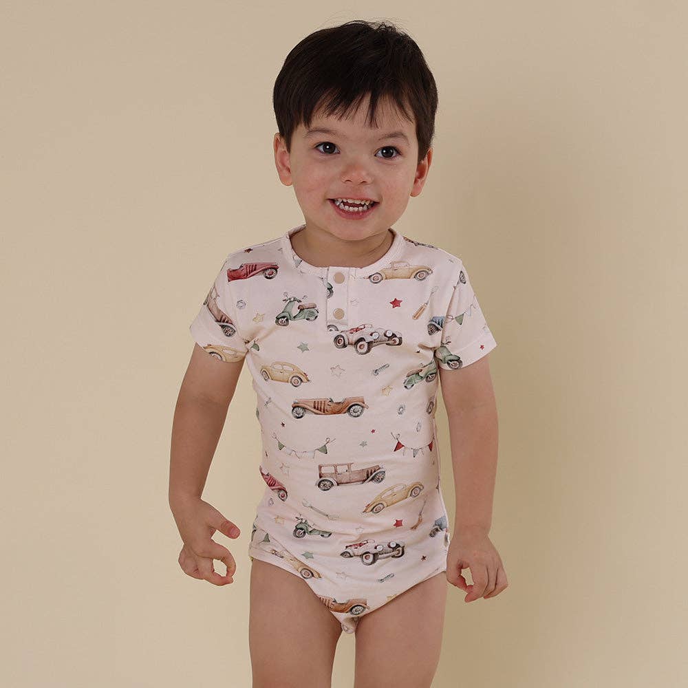 Vintage Cars Short Sleeve Organic Bodysuit: 0-3 Months (000)