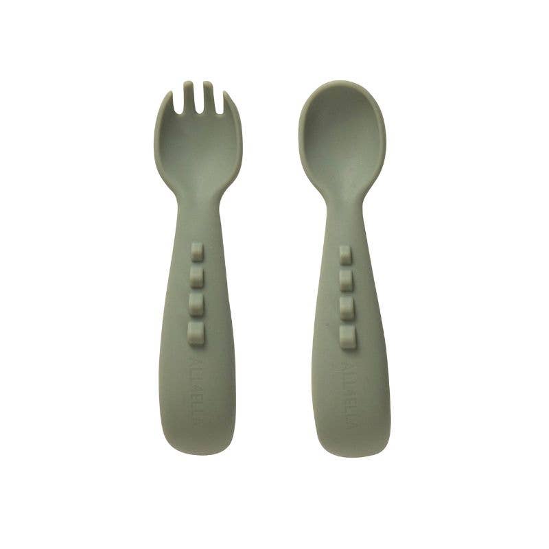 Silicone Comfy Grip Cutlery – Spoon + Fork Set - Olive