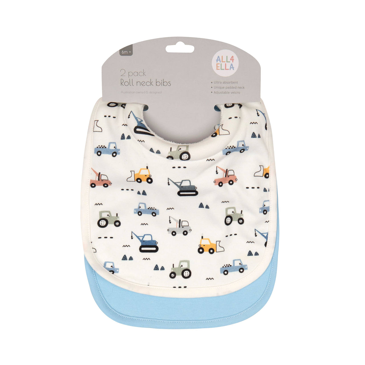 Roll Neck Bibs 2pk - Diggers