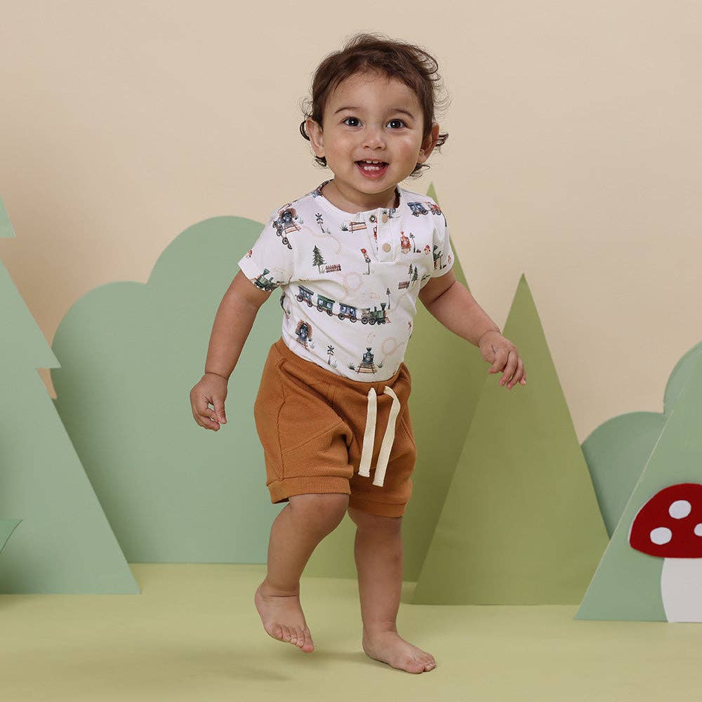 Trains Short Sleeve Organic Bodysuit: Newborn (0000)