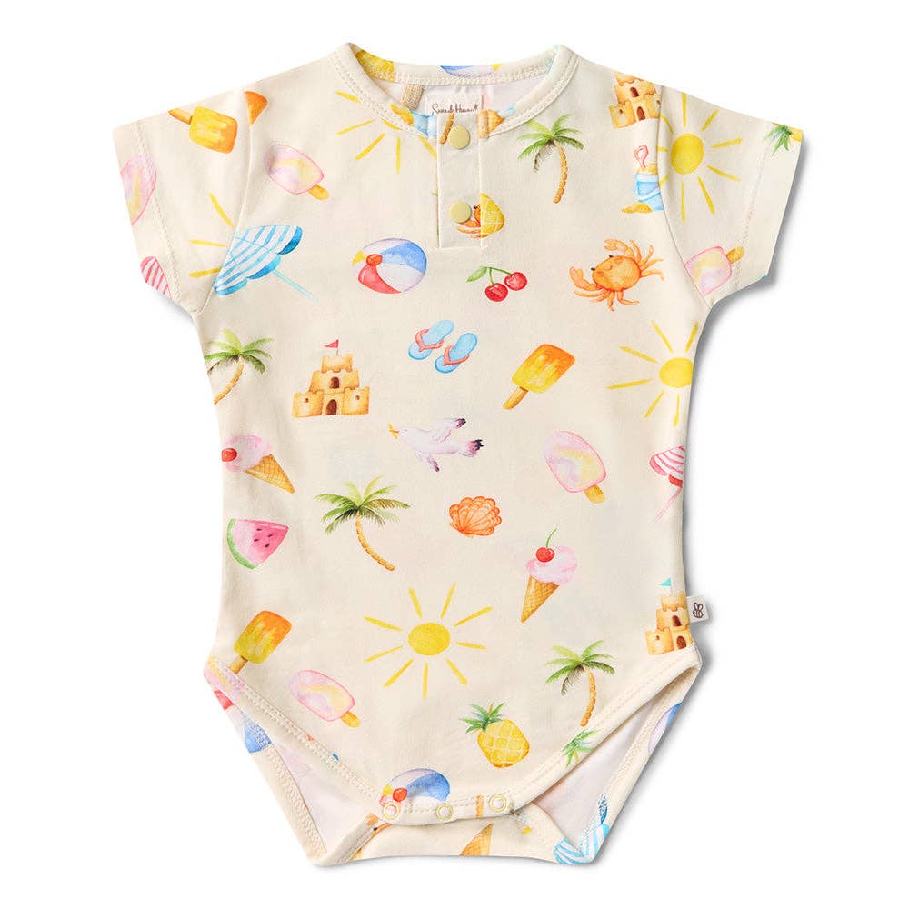 Beach Fun Short Sleeve Organic Bodysuit: Newborn (0000)