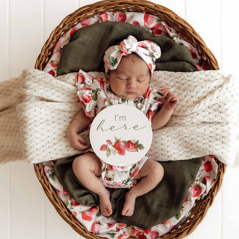 Strawberry Short Sleeve Organic Bodysuit with Frill: Newborn (0000)