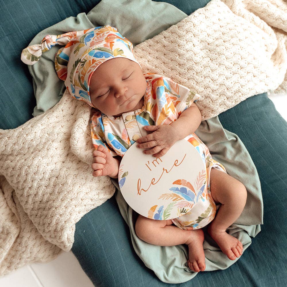 Summer Palm Short Sleeve Organic Bodysuit: 0-3 Months (000)