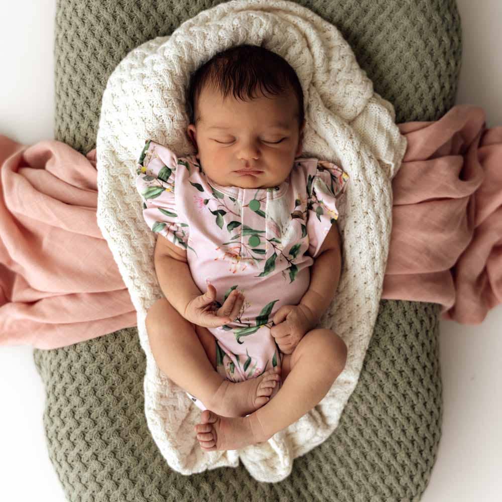 Cockatoo Short Sleeve Organic Bodysuit with Frill: 0-3 Months (000)