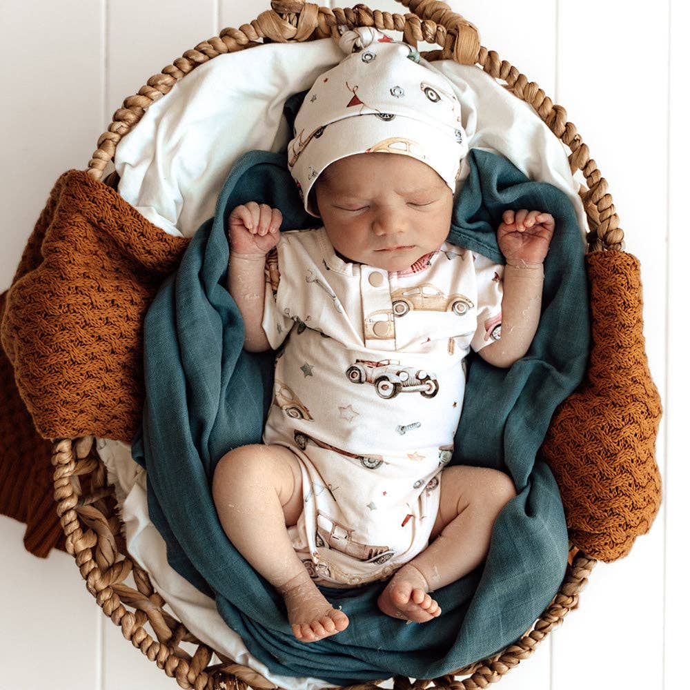 Vintage Cars Short Sleeve Organic Bodysuit: Newborn (0000)