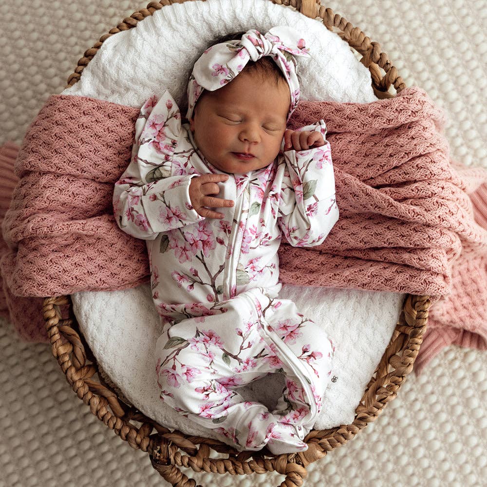 Cherry Blossom Organic Snuggle Sleepsuit Zip Footie with Frill: Newborn (0000)