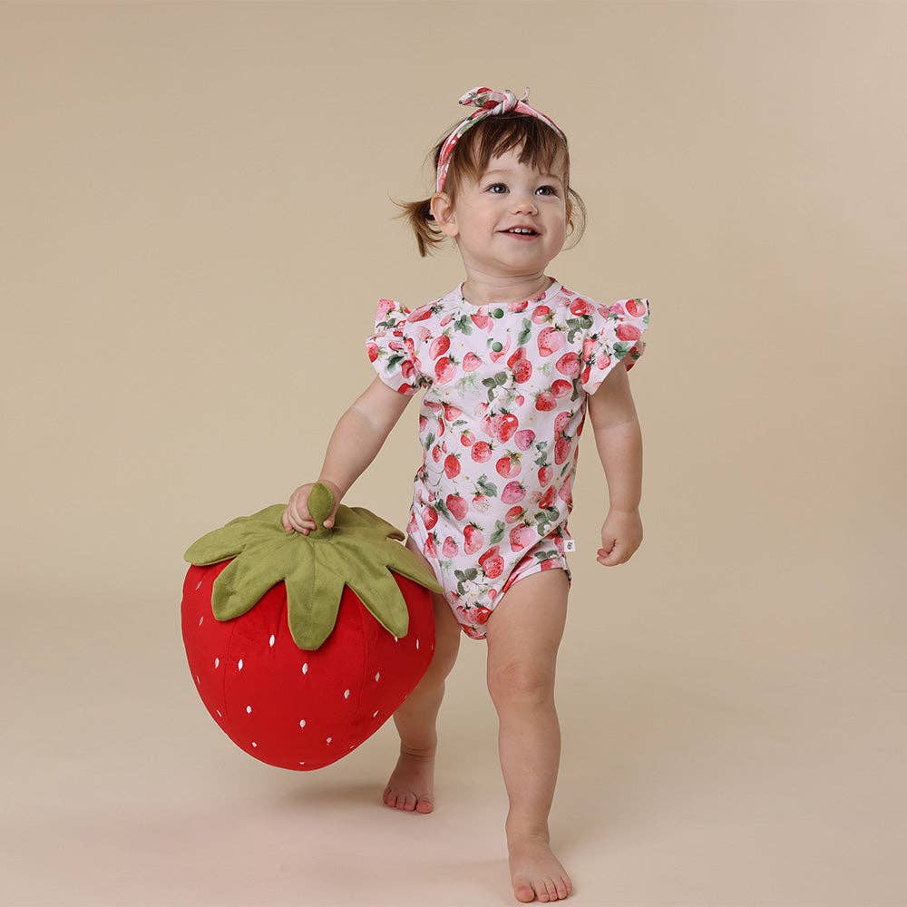 Strawberry Short Sleeve Organic Bodysuit with Frill: Newborn (0000)