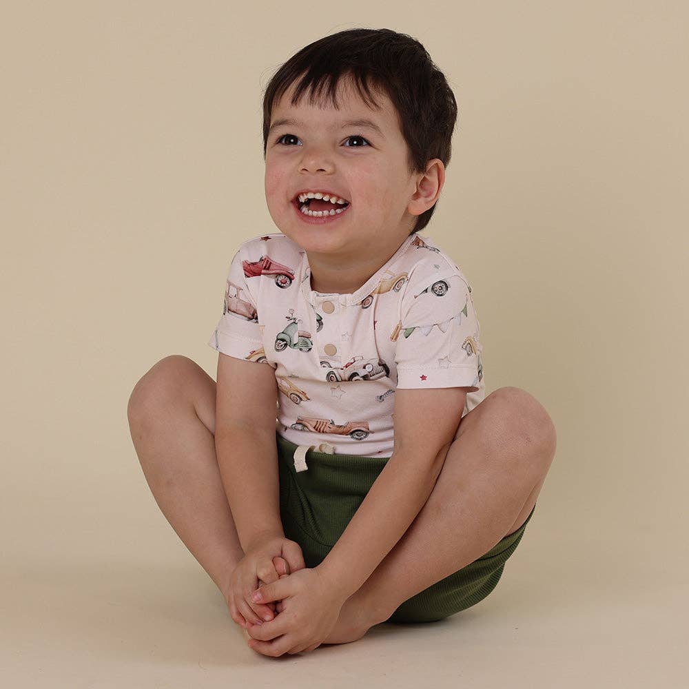 Vintage Cars Short Sleeve Organic Bodysuit: 3-6 Months (00)