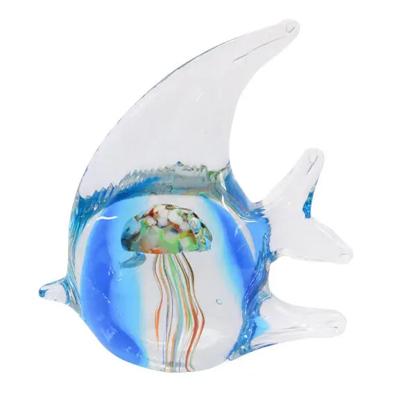 La Vida Glass  Paperweight Fish With Jellyfish