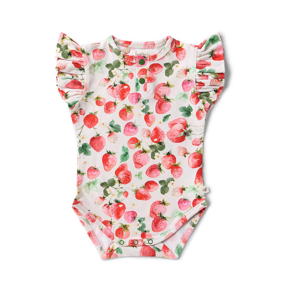 Strawberry Short Sleeve Organic Bodysuit with Frill: Newborn (0000)