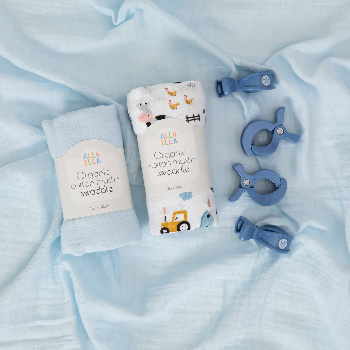 Organic Swaddles & 4 pegs Gift Set - Barnyard