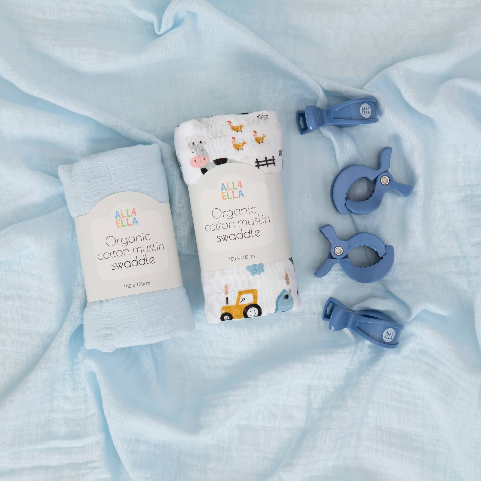 Organic Swaddles & 4 pegs Gift Set - Barnyard