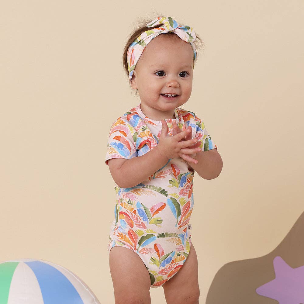 Summer Palm Short Sleeve Organic Bodysuit: 0-3 Months (000)