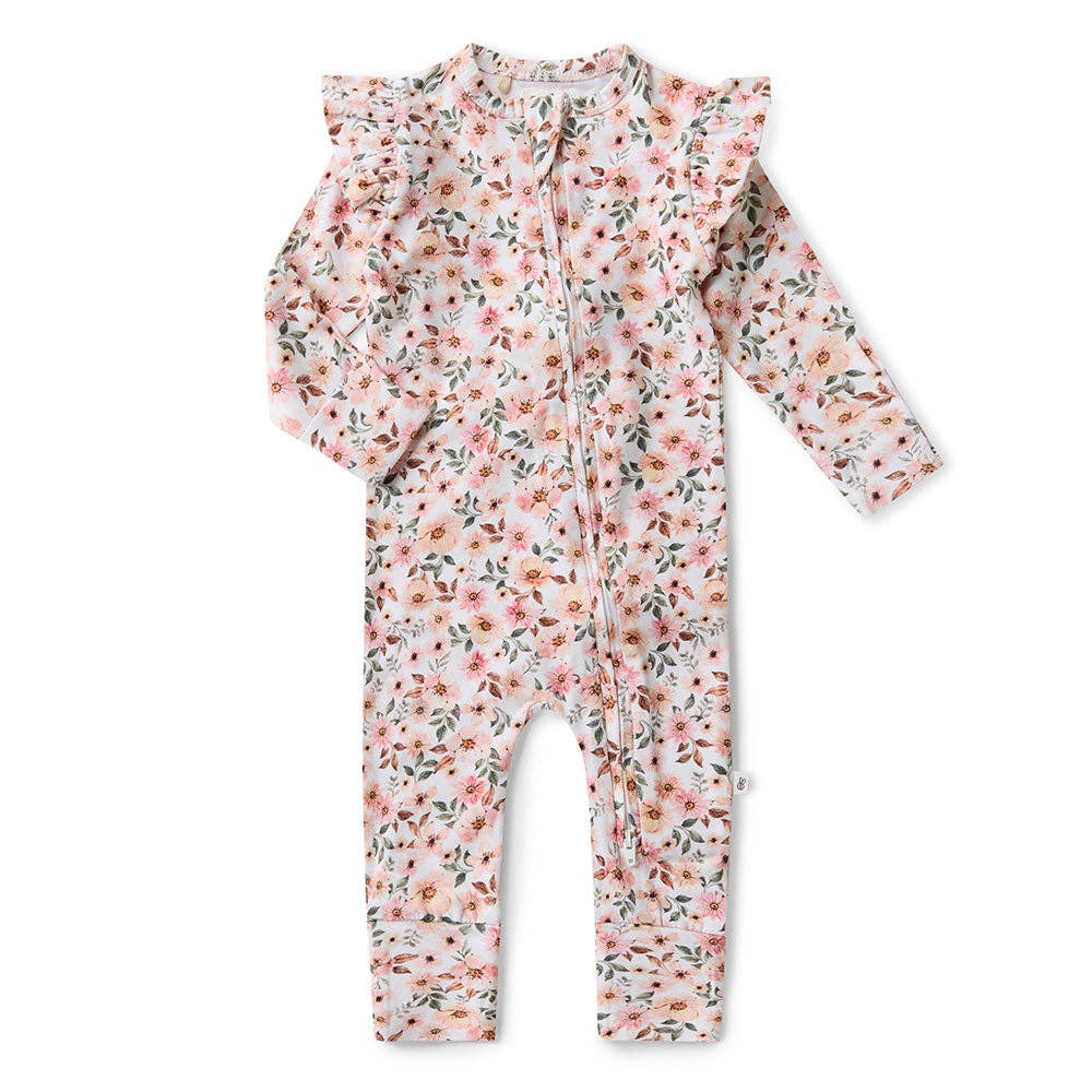Spring Floral Organic Snugglesuit Convertible Romper with Frill: Newborn (0000)